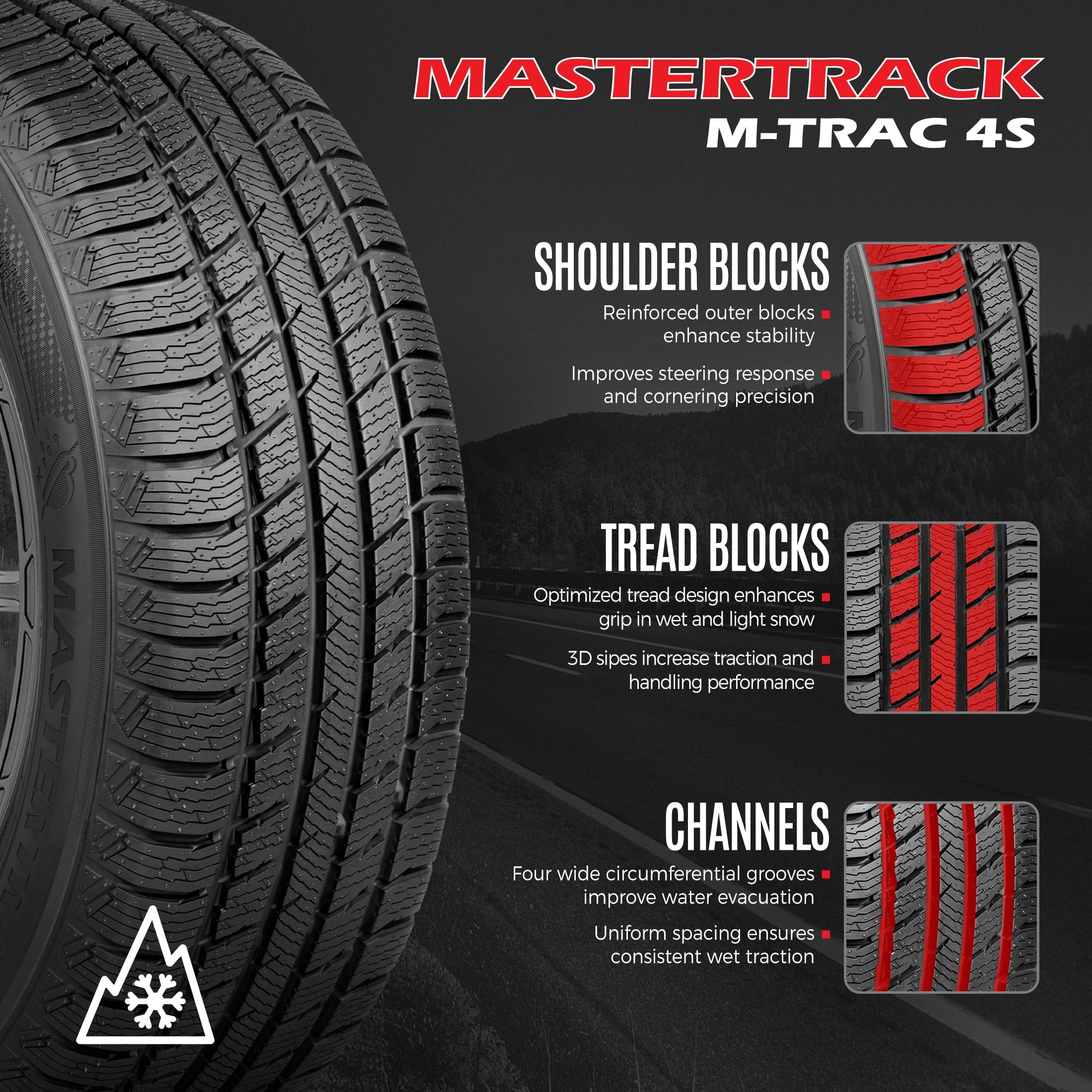 Mastertrack M-TRAC 4S All Weather Tour 195/60R15 92H XL Passenger Tires 195/60R/15 (Tire Only) Mastertrack